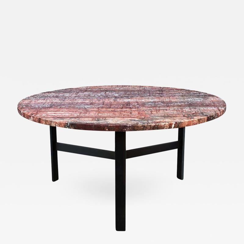 Mid Century Italian Modern Red Onyx Marble Bronze Circular Cocktail Table