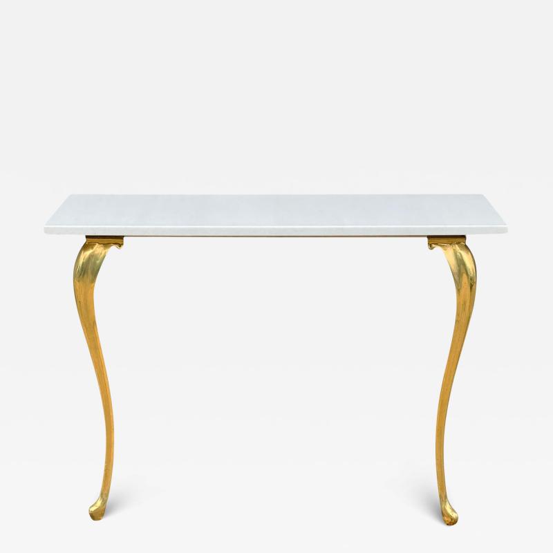 Mid Century Italian Modern White Marble Brass Floating Console Table or Desk