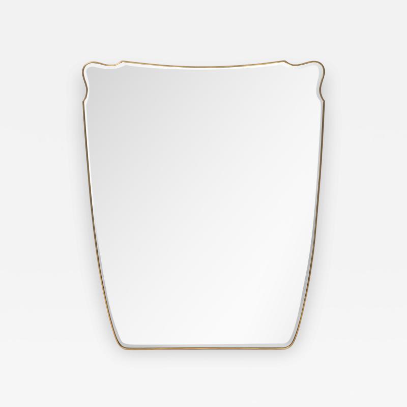 Mid Century Italian Modernist Large Shaped Brass Beveled Wall Mirror