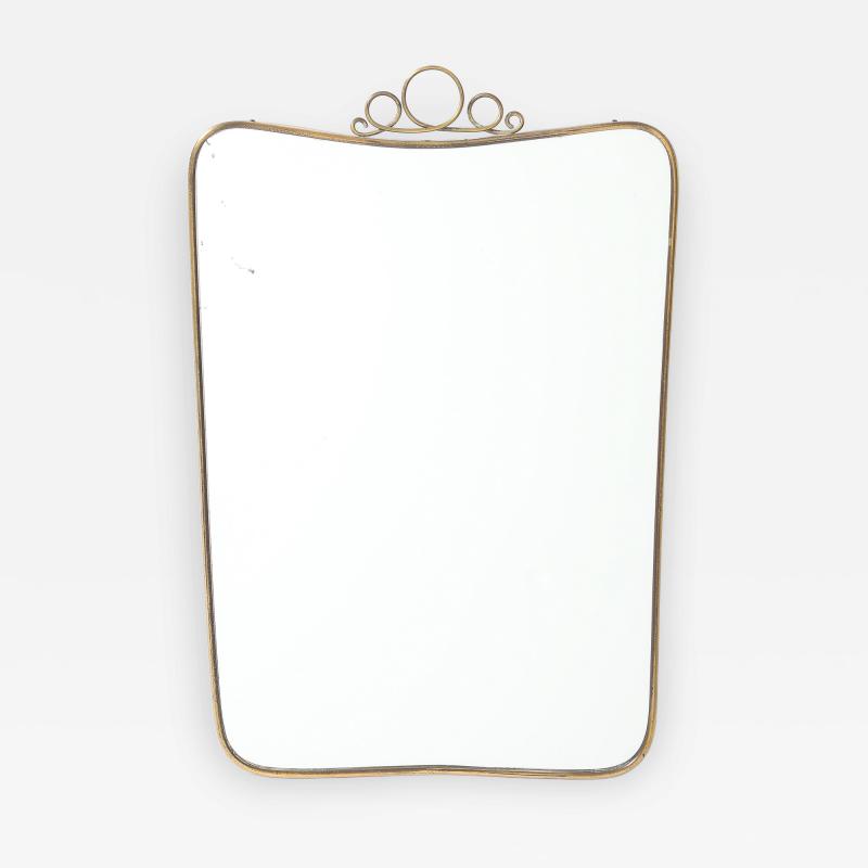 Mid Century Italian Modernist Shaped Brass Mirror with Scroll Crest