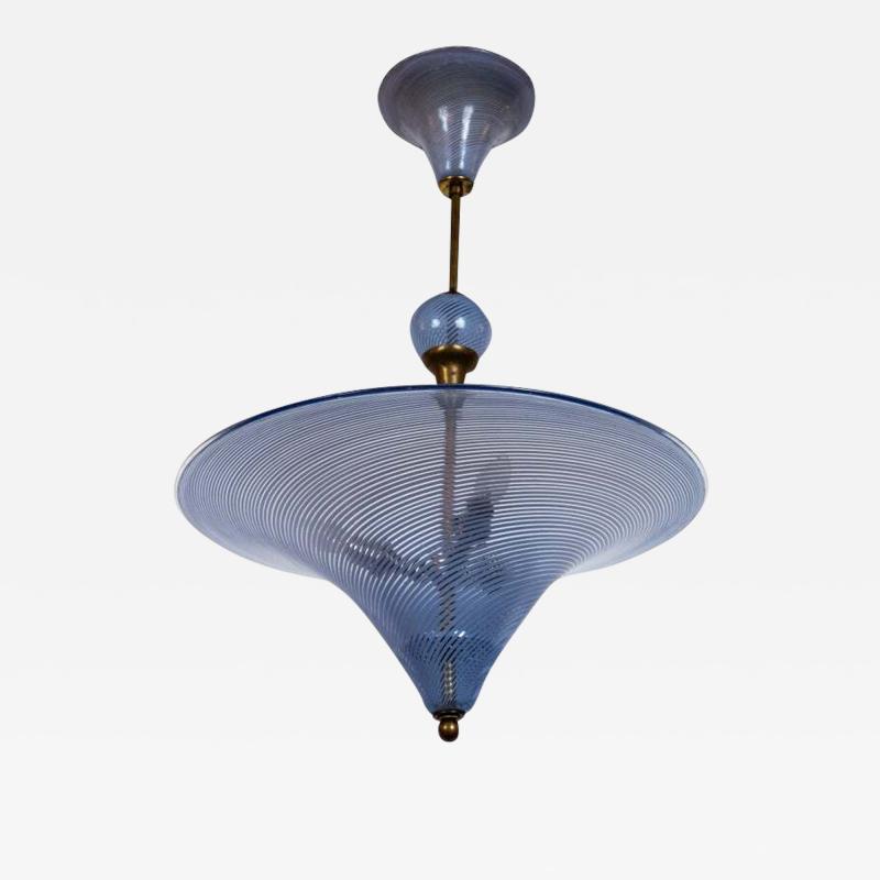 Mid Century Italian Murano Blown Blue Swirl Pendant