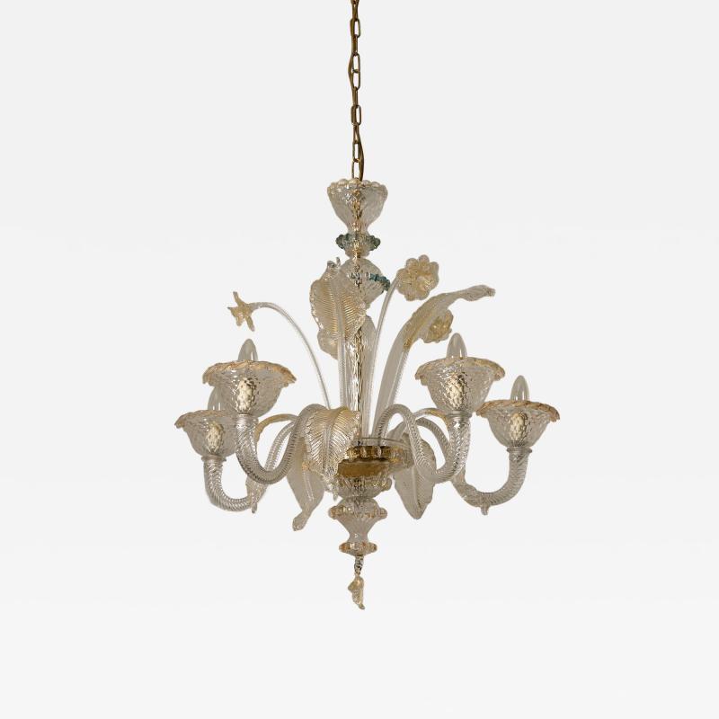 Mid Century Italian Murano Glass Chandelier with Flowers and Leaves 1950s