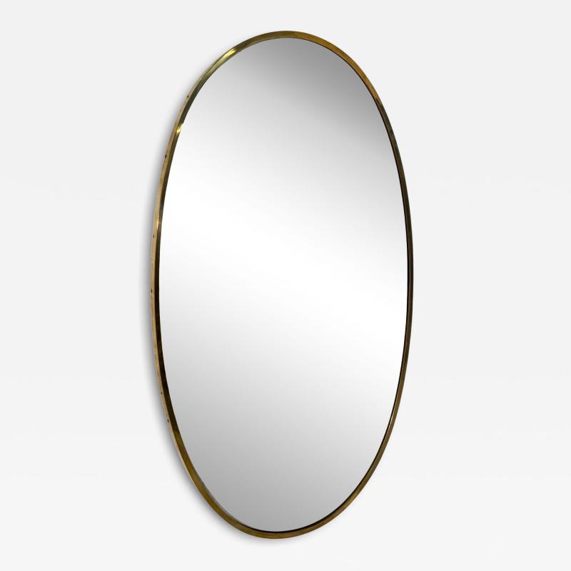Mid Century Italian Oval Wall Mirror with Brass Frame 1960s