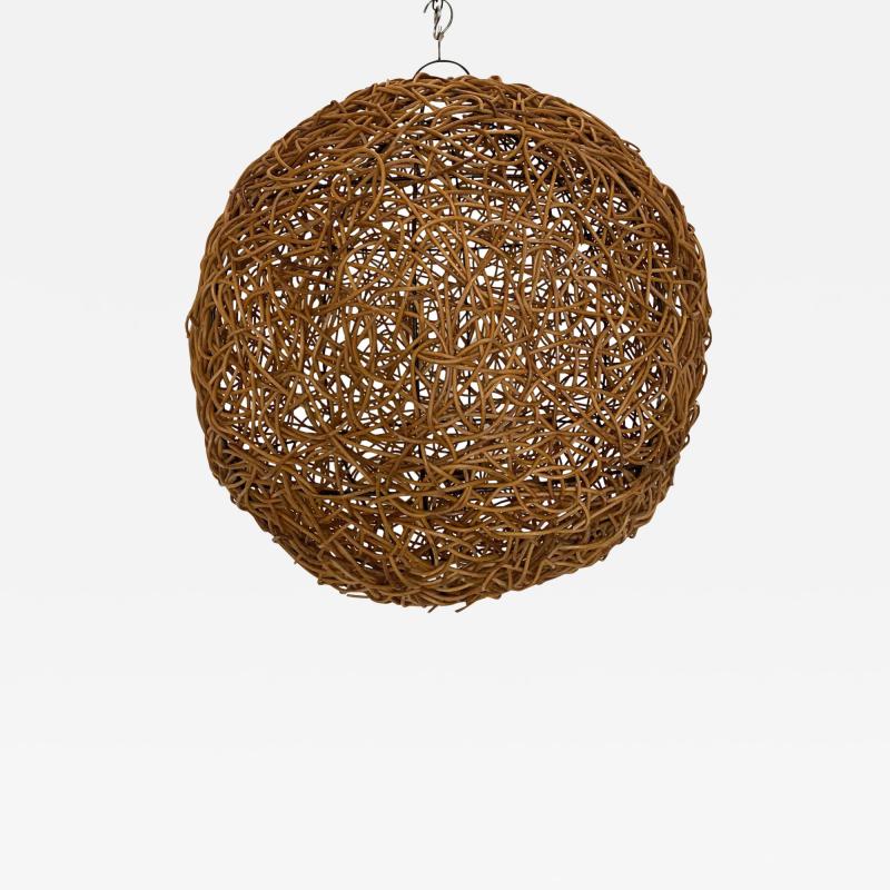 Mid Century Italian Oversized Rattan Ball Chandelier