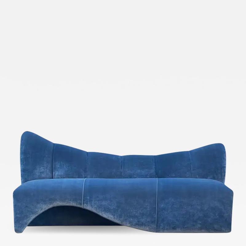 Mid Century Italian Post Modern Curved Sculptural Sofa in Blue Velvet