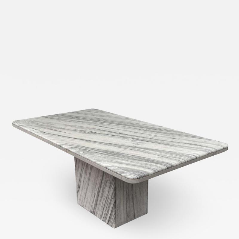 Mid Century Italian Post Modern Rectangular Marble Dining Table in White Gray