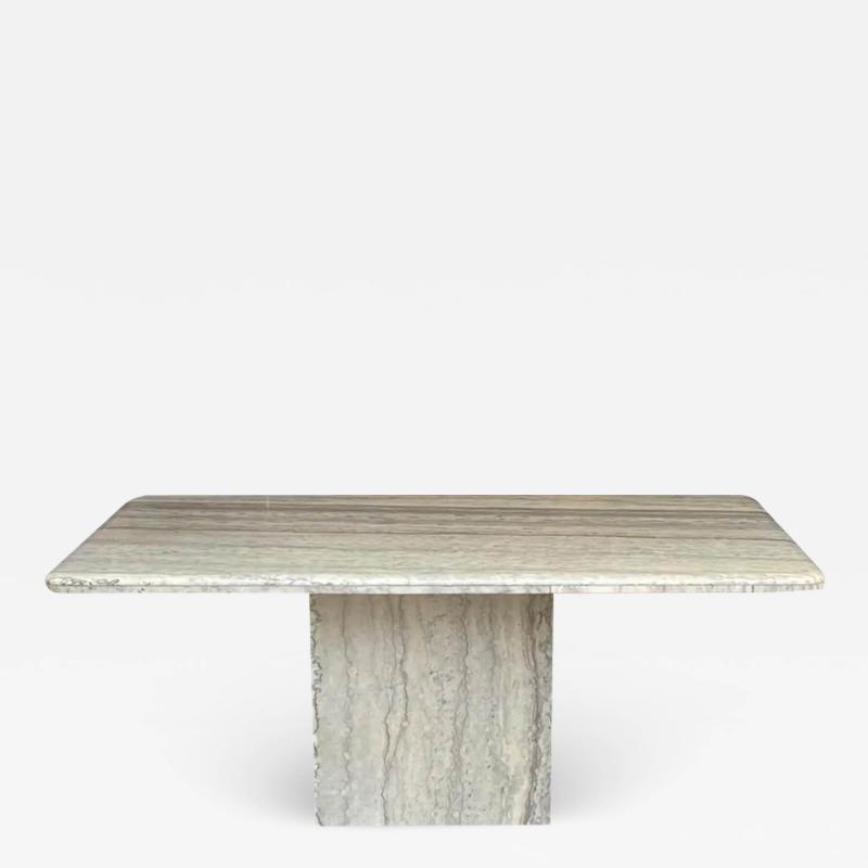 Mid Century Italian Post Modern Rectangular Marble Dining Table in White Gray