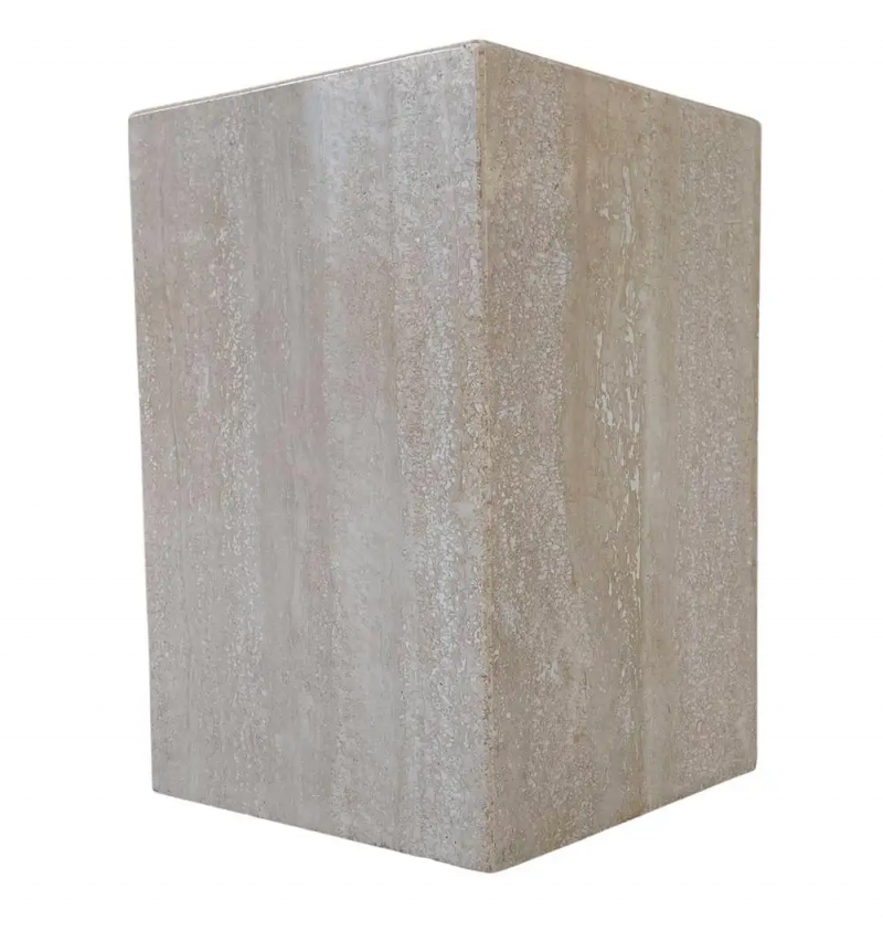 Mid Century Italian Post Modern Travertine Marble Cube Side Table or