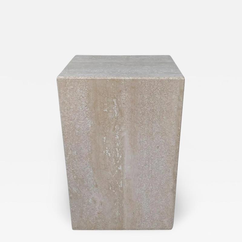 Mid Century Italian Post Modern Travertine Marble Cube Side Table or End Table