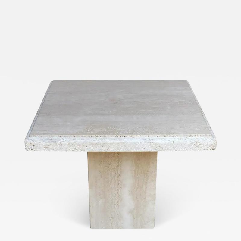 Mid Century Italian Post Modern Travertine Marble Side or End Table in Off White