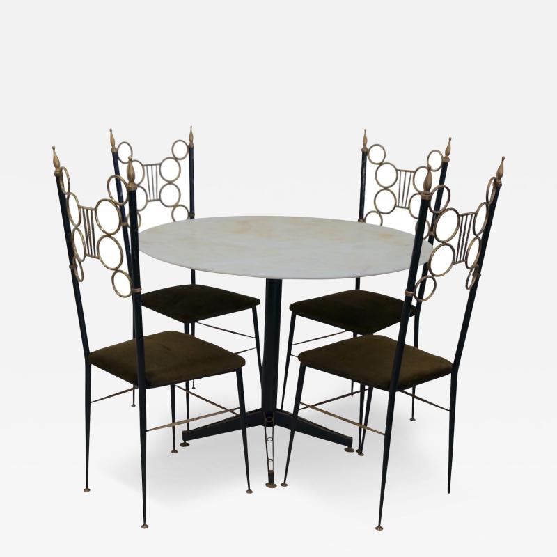 Mid Century Italian Set of 4 Chairs and Marble Table 1980s