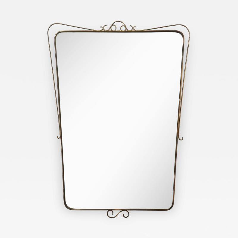 Mid Century Italian Shaped Brass Wall Mirror with Scroll Decorations