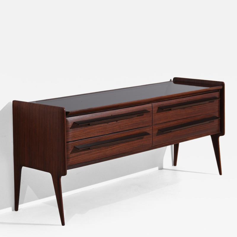 Mid Century Italian Striped Wood Dresser with Glass Top