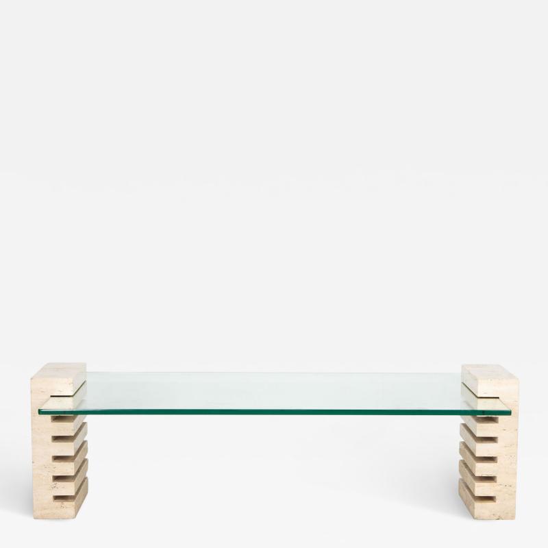 Mid Century Italian Travertine and Glass Adjustable Coffee Table