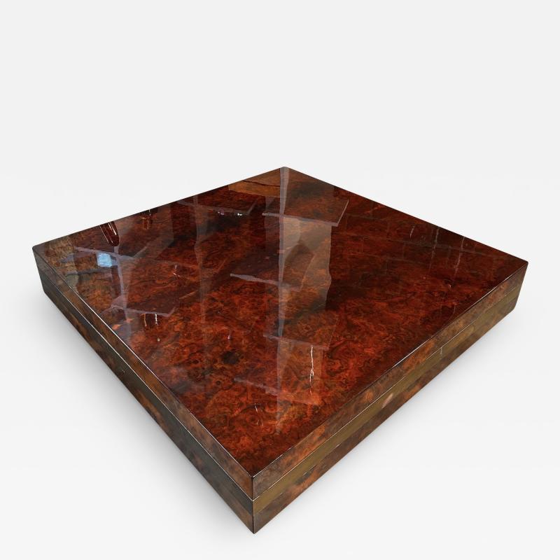 Mid Century Italian Wood Square Coffee Table 1970s