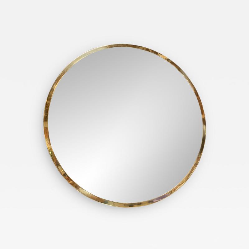 Mid Century Large Circular Brass Mirror Italy 1950s