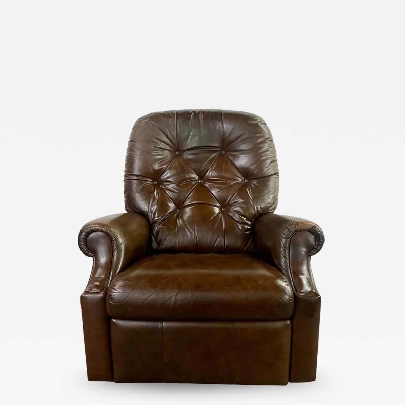 Mid Century Lazy Boy Brown Leather Tufted Reclining Club Chair