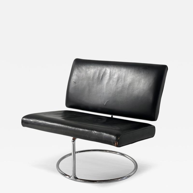 Mid Century Leather and Stainless Steel Cantilever Lounge Chair 1960