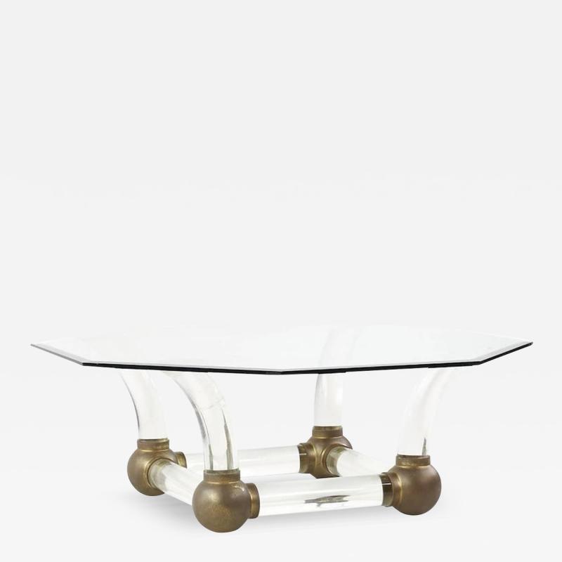 Mid Century Lucite and Brass Tusk Coffee Table