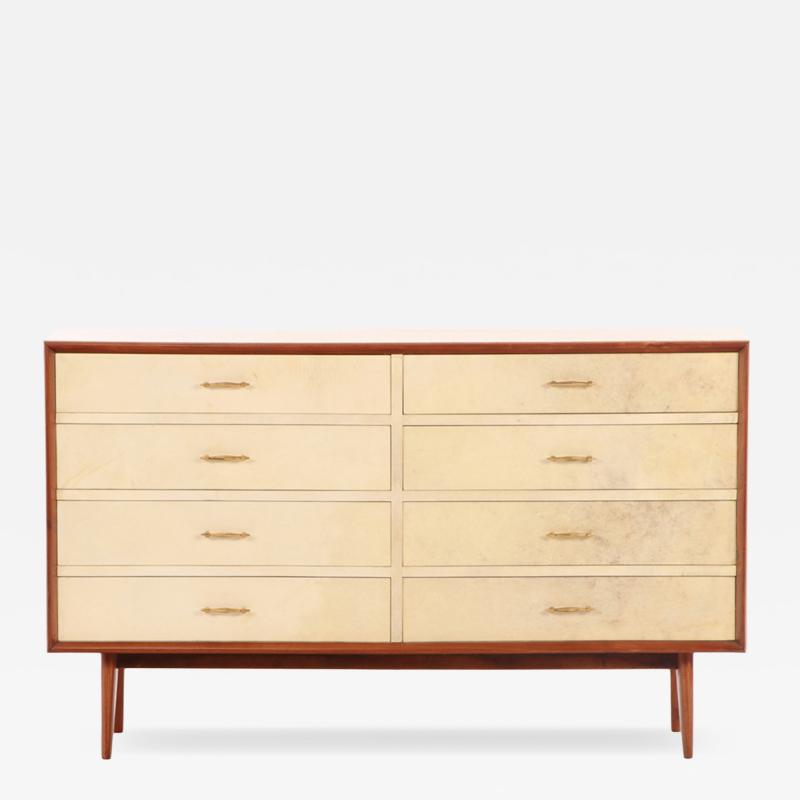 Mid Century Mahogany and Parchment Commode C 1950
