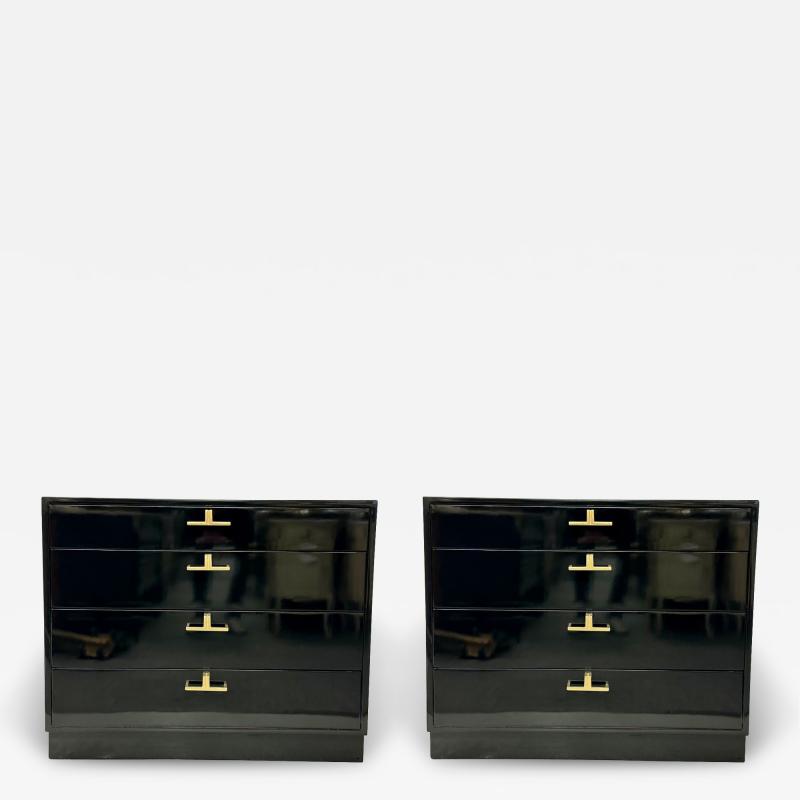 Mid Century Modern American Designer Black Lacquer Cabinets Nightstands Brass
