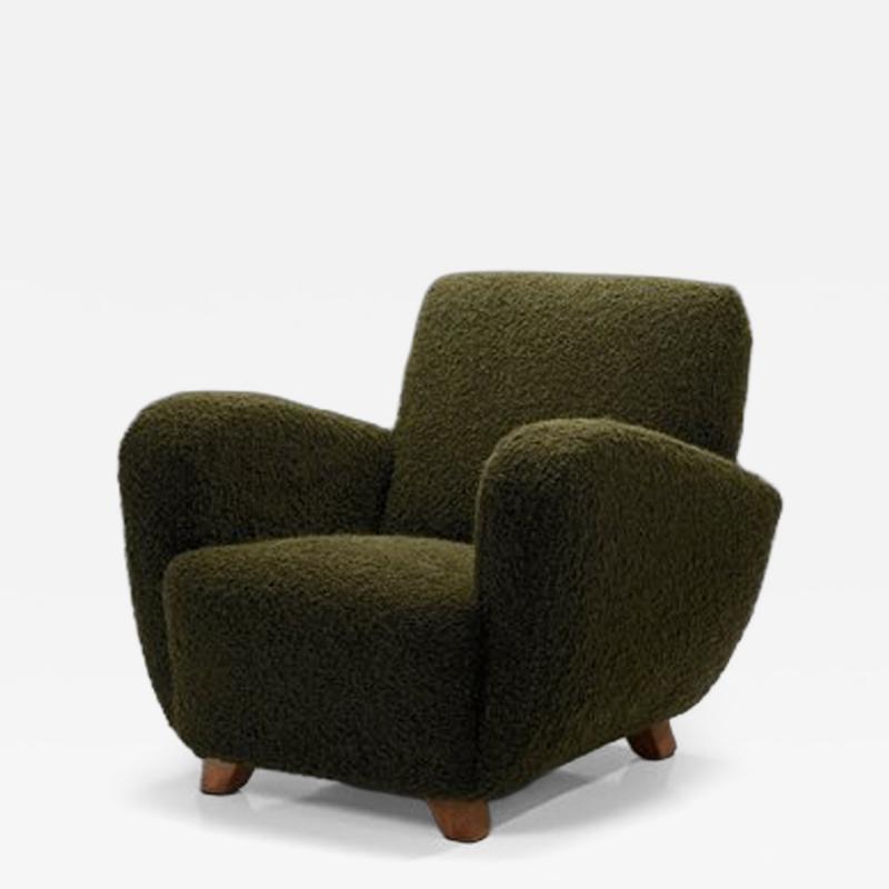 Mid Century Modern Armchair in Dark Green Upholstery Europe 1940s
