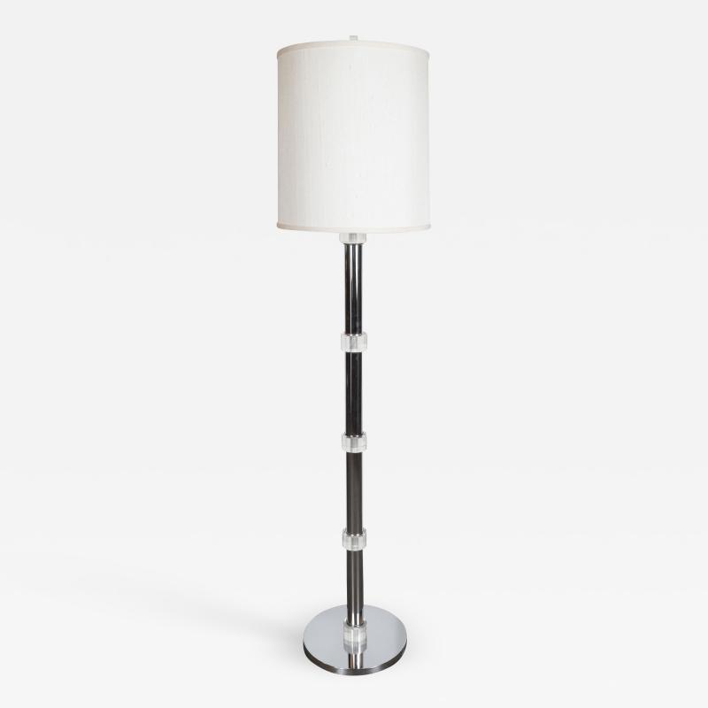 Mid Century Modern Banded Lucite and Chrome Floor Lamp