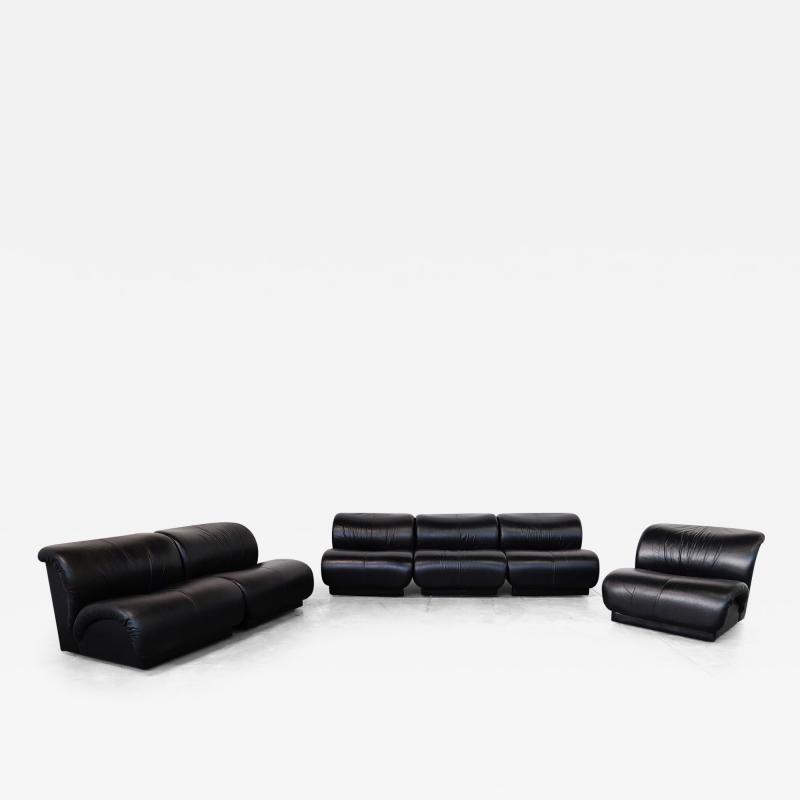 Mid Century Modern Black Leather Modular Sofa by Doimo Salotti
