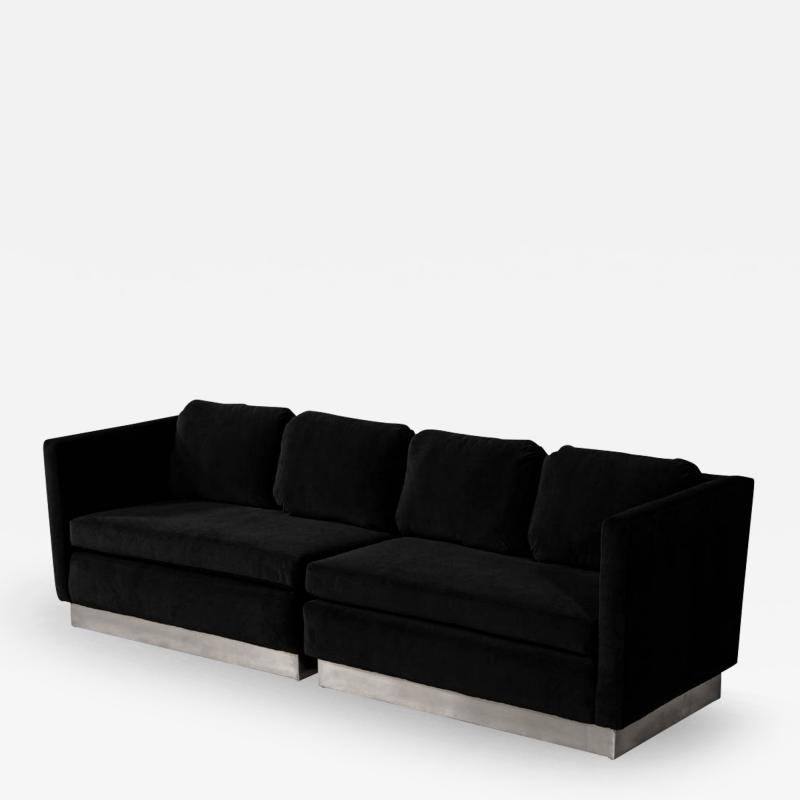 Mid Century Modern Black Velvet Lounge Sofa Two Piece Set