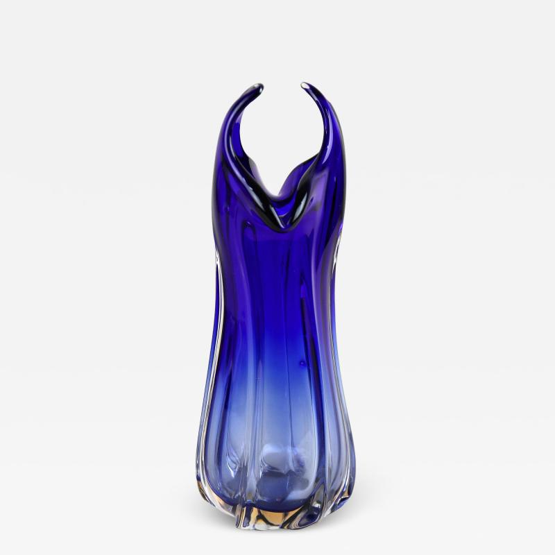 Mid Century Modern Blue Murano Glass Vase Italy circa 1970