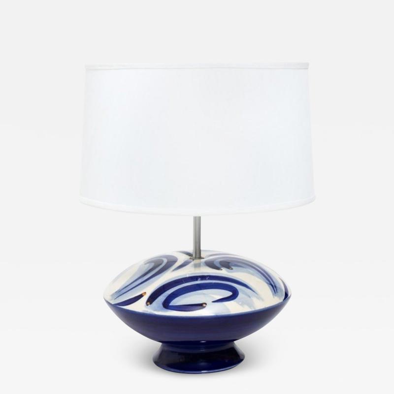 Mid Century Modern Blue and White Glass Lamp circa 1970s