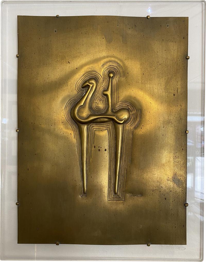 Mid Century Modern Brass Wall Plaque