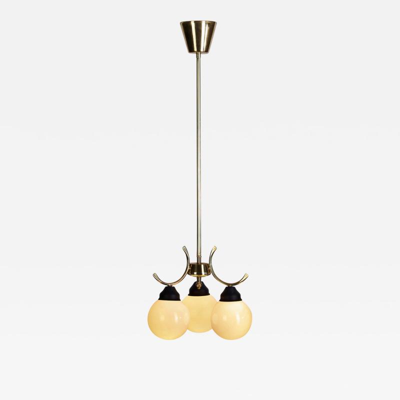 Mid Century Modern Brass and Glass Ceiling Lamp Europe ca 1950s