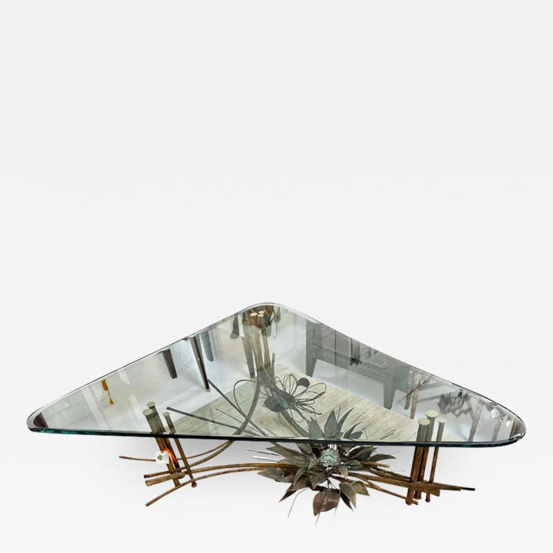 Mid Century Modern Brutalist Gilt Metal Cocktail or Coffee Table