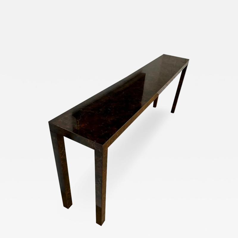 Mid Century Modern Burl Wood Faux Tortoise Shell Console Table