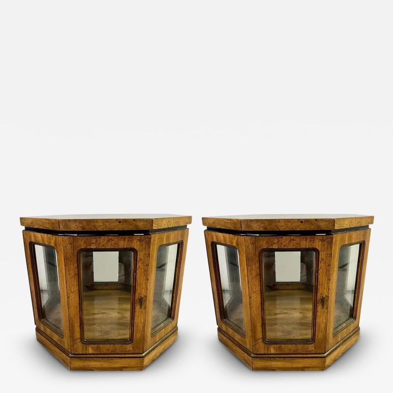 Mid Century Modern Burlwood Hexagon Display Side or End Table a Pair