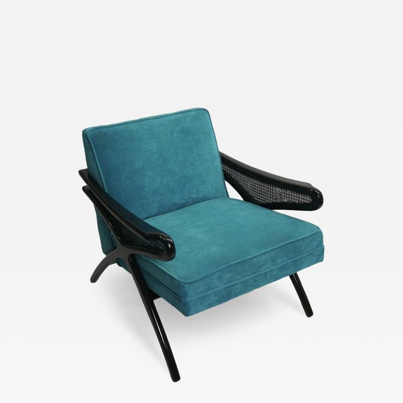 Mid Century Modern Butterfly Lounge Chair in Peacock Blue Velvet