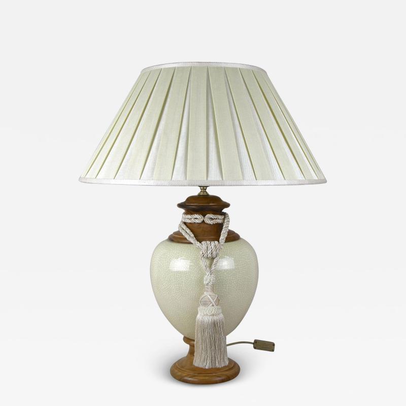 Mid Century Modern Ceramic Table Lamp With Lampshade Italy ca 1970