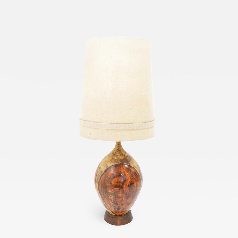 Mid Century Modern Ceramic Table Lamp in Orange and Brown