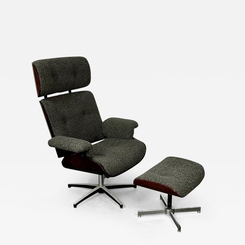 Mid Century Modern Charles Ray Eames Style Lounge Chair Ottoman Boucle