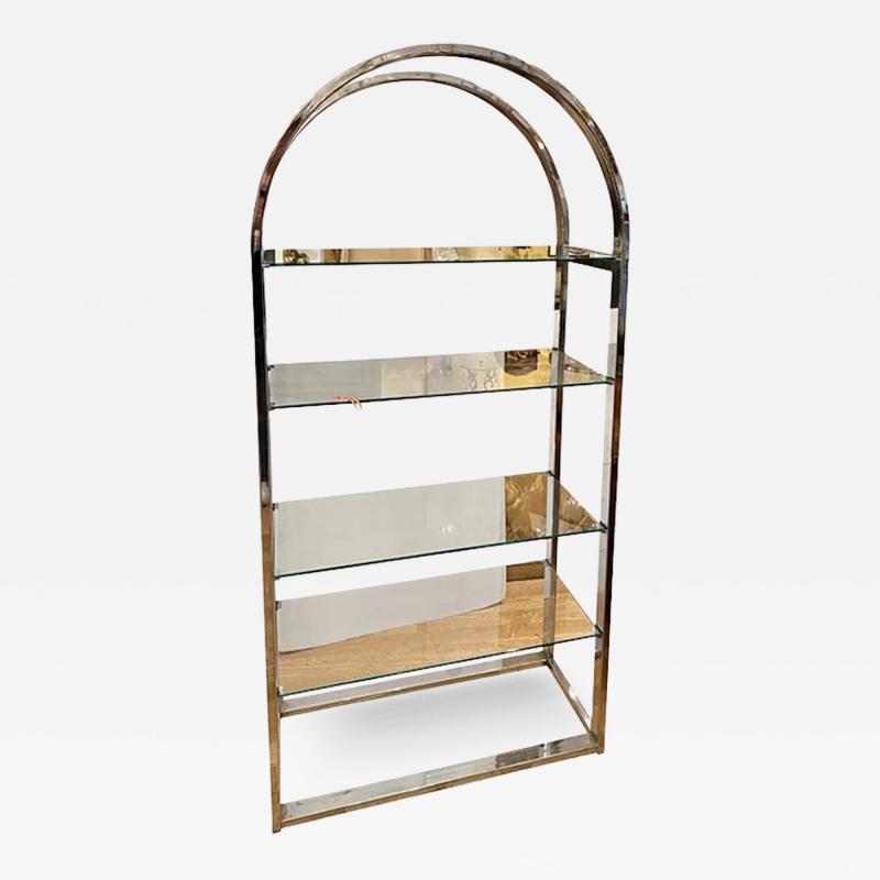 Mid Century Modern Chrome Glass Arched Etagere Bookcase
