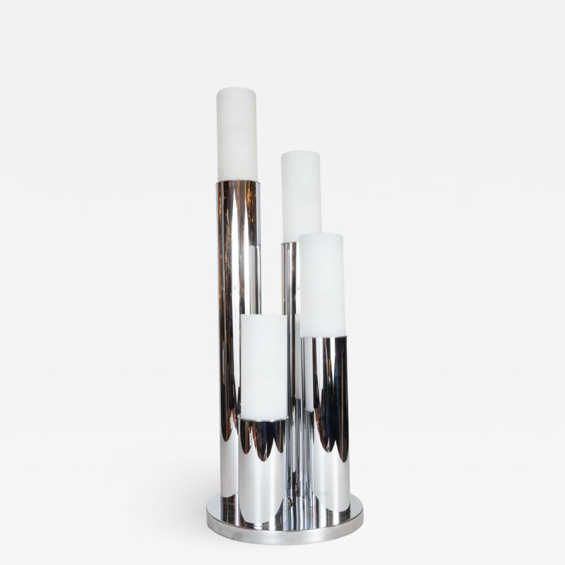 Mid Century Modern Chrome and Frosted Glass Staggered Uplight Table Lamp