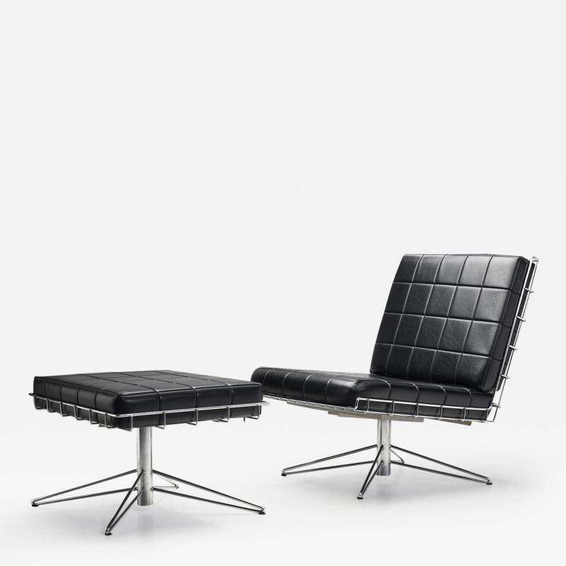 Mid Century Modern Chrome and Leather Lounge Chair with Footstool Europe 1960s