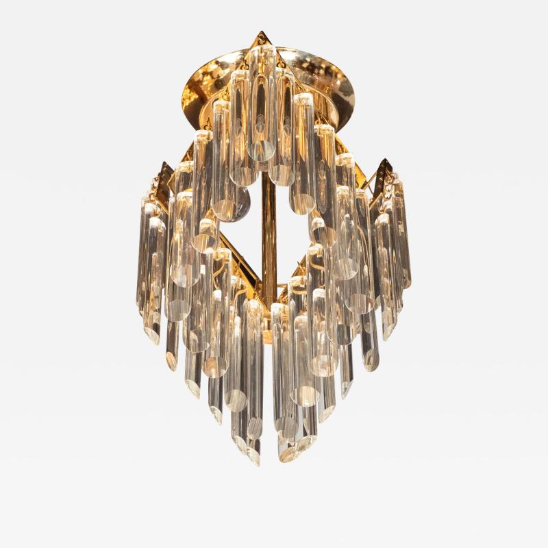 Mid Century Modern Crystal Brass Chandelier