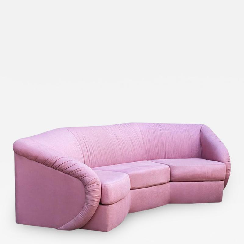 Mid Century Modern Curved Octagonal Sofa in Pink with Sculptural Arms