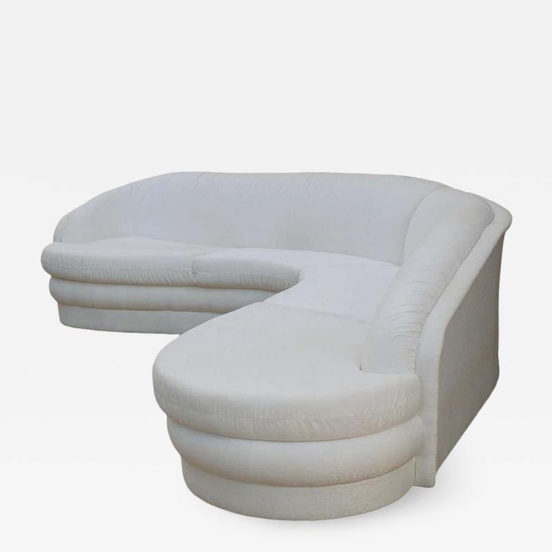 Mid Century Modern Curved Serpentine Sectional Sofa in White
