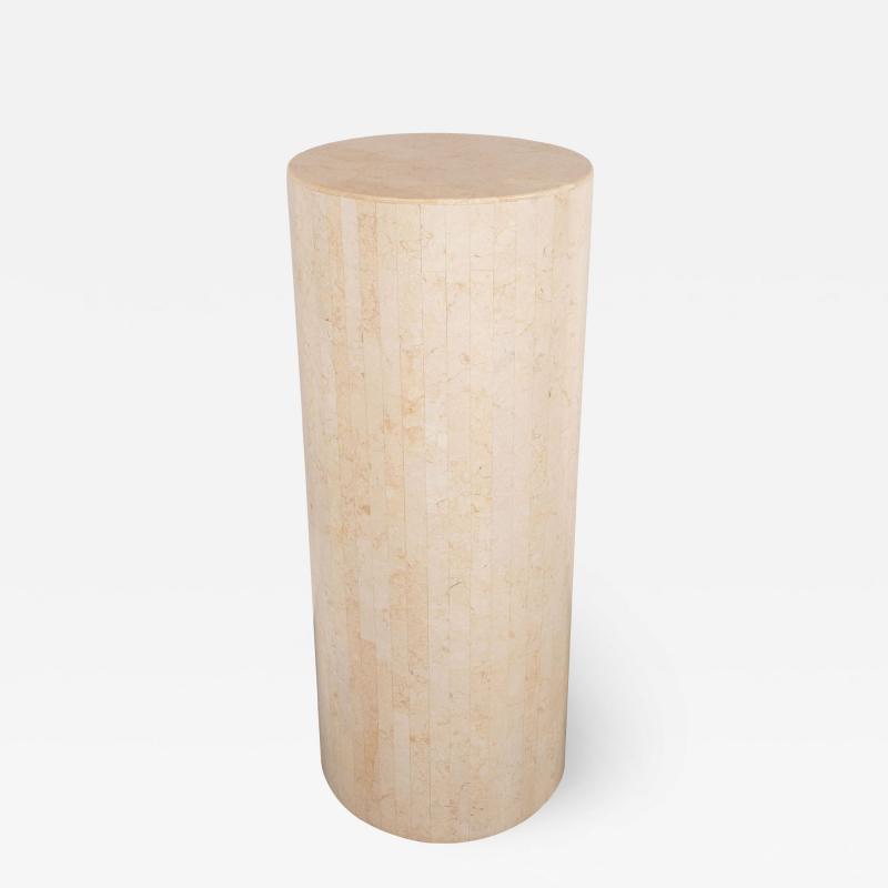 Mid Century Modern Cylindrical Tessellated Limestone Pedestal