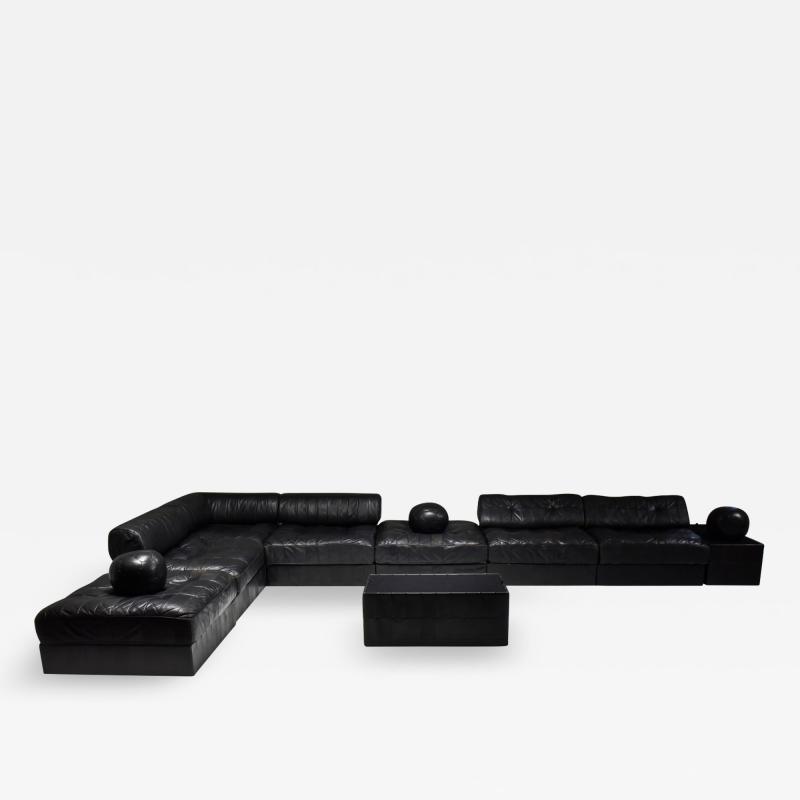 Mid Century Modern De Sede Modular and Sectional Patchwork Sofa in Black Leather