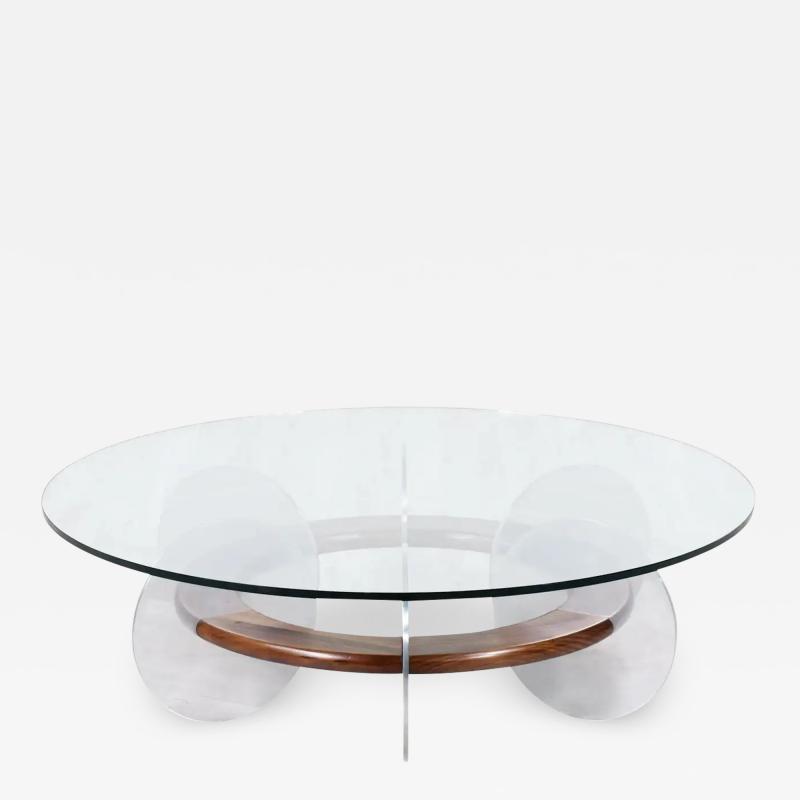 Mid Century Modern Disc Style Aluminum Walnut Coffee Table