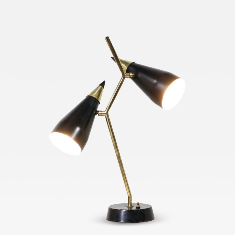 Mid Century Modern Double Cone Articulating Brass Table Lamp